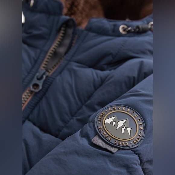 Navy Borg Fleece‎ Lined Shower Resistant Hooded Padded Coat - Picture 6 of 8